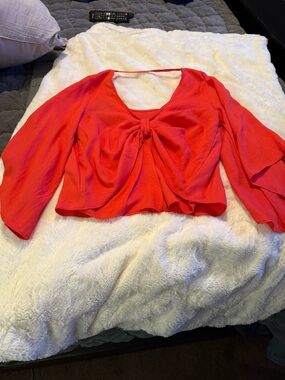 NWT- Bright Red Open-Back Blouse With Bow